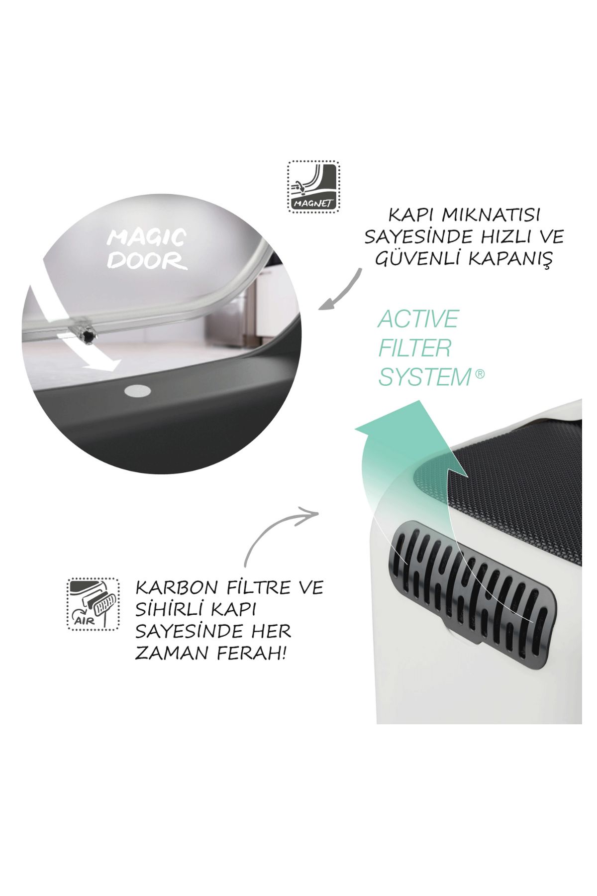 Biala Kapalı Kedi Tuvaleti - Karbon Filtreli ve Kolay Temizlenebilir